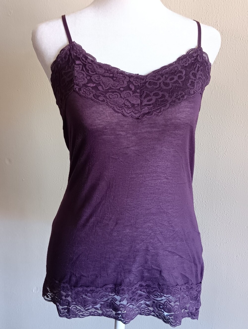 Y2K Purple Lace Trim Vanity Cami Camisole Tank Top Womens Sz. Small, Grunge - Picture 2 of 7